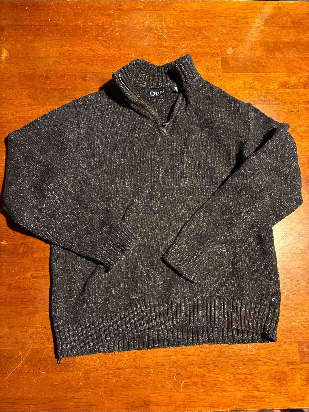 Chaps Men's Dark Charcoal Quarter-Zip Knit Sweater